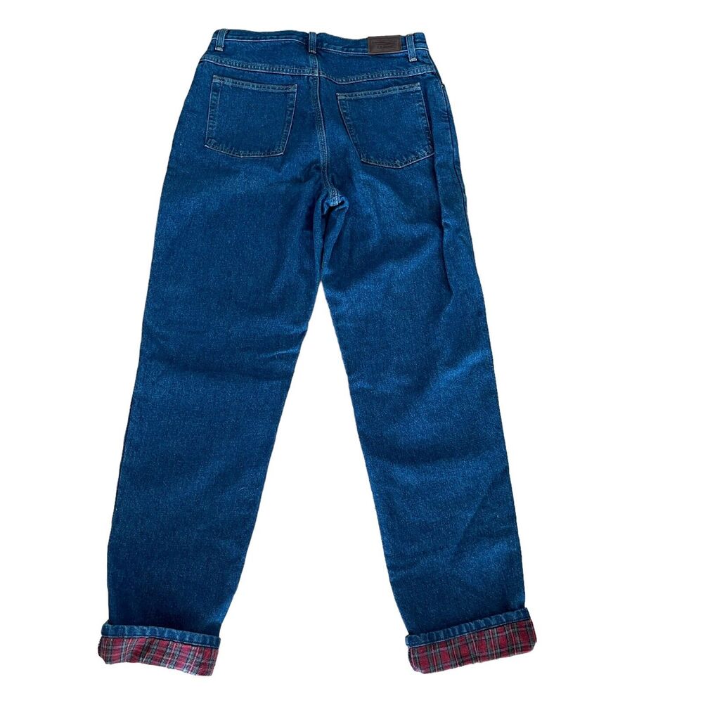 Vintage LL Bean Flannel Lined Blue Jeans Size 12 Tall 12T Red Womens Denim